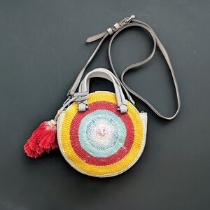 Vince Camuto Paper & Genuine Leather Multicolor Round Crossbody Bag with Tassel